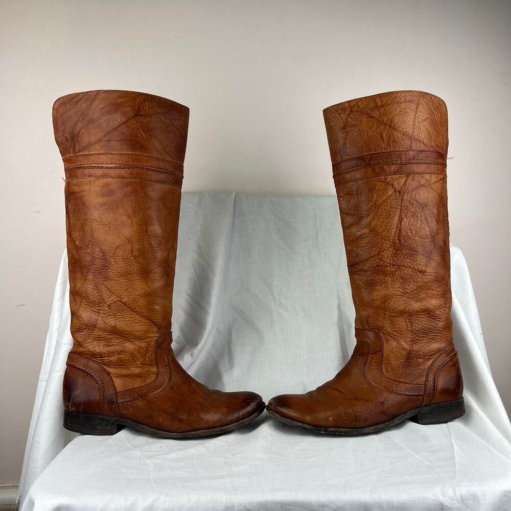 Frye Melissa Trapunto Brown Leather Knee-High Boots Size 6,5 B